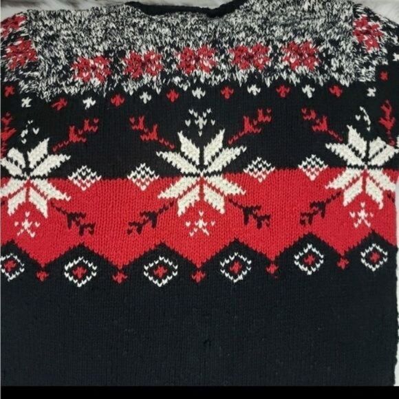 Vintage 90s Cozy Red Black Knit Snowflake Sweater - Picture 5 of 10